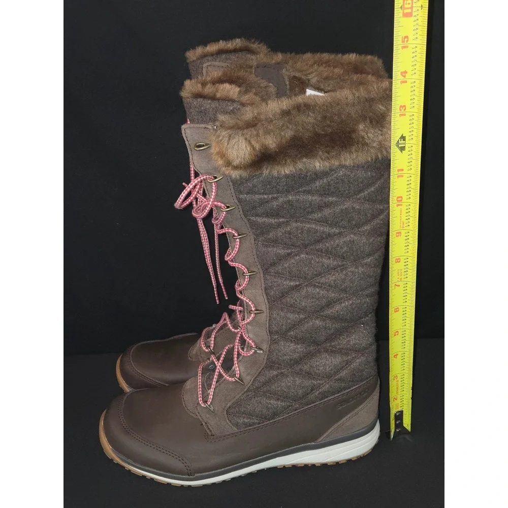 Salomon Women's Brown Quilted Wool Winter Snow Boots Fur Trim Lace Up Zip Size 8